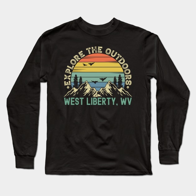 West Liberty, West Virginia - Explore The Outdoors - West Liberty, WV Colorful Vintage Sunset Long Sleeve T-Shirt by Feel Good Clothing Co.